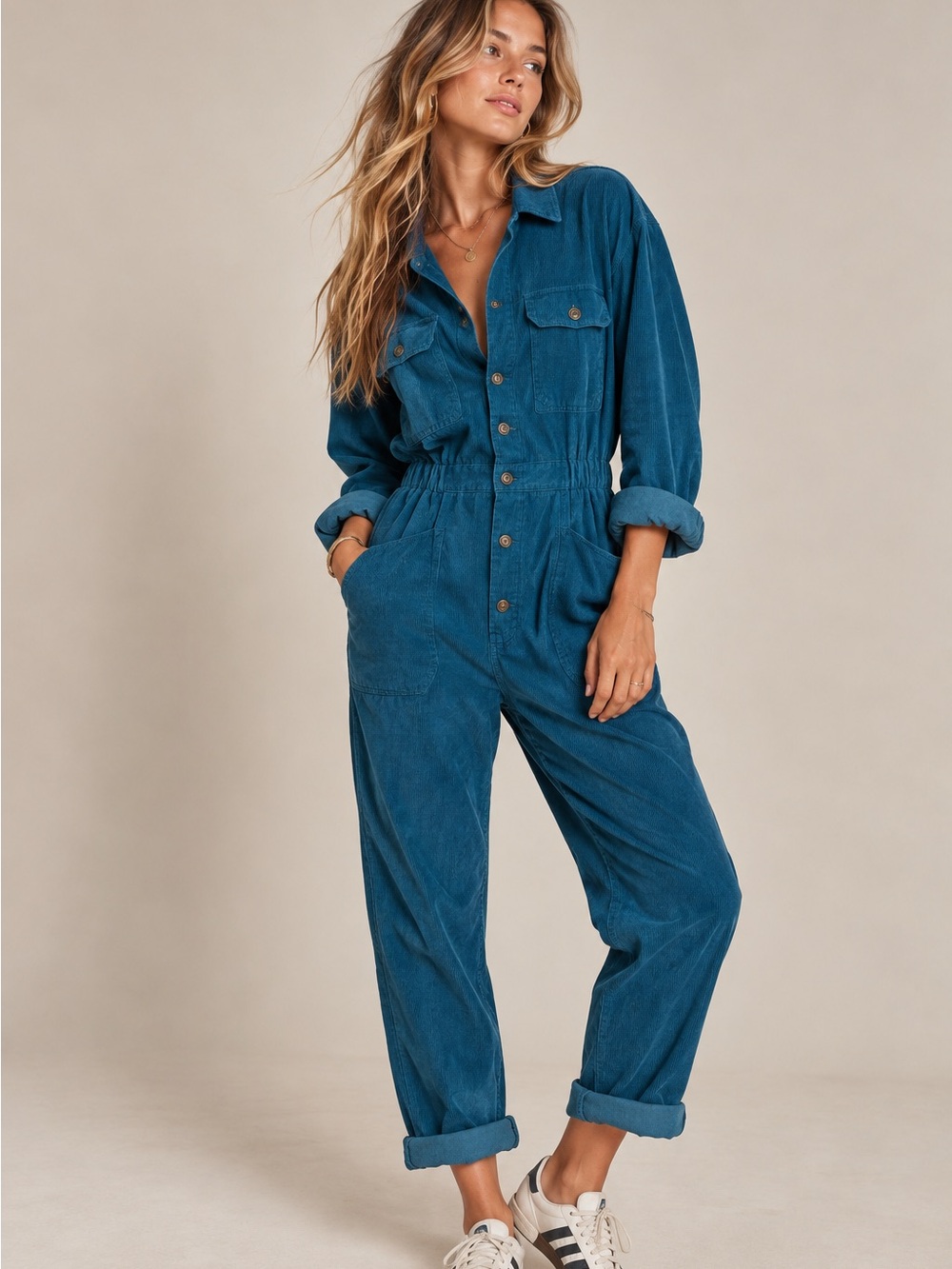 KORI AMERICA • corduroy teal women’s jumpsuit size small